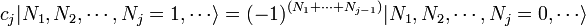 c_j | N_1, N_2, \cdots, N_j = 1, \cdots \rangle = (-1)^{(N_1 + \cdots + N_{j-1})} | N_1, N_2, \cdots, N_j = 0, \cdots \rangle