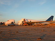 While later versions are still in production, earlier variants have been retired. This Continental Airlines 747-200 at the Mojave Airport, has been cut up for scrap.
