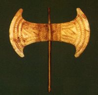Minoan symbolic labrys of gold, 2nd millennium BC: many have been found in the Arkalochori cave.