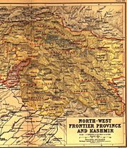 1909 Map of the Princely State of Kashmir and Jammu. The names of different regions, important cities, rivers, and mountains are underlined in red.
