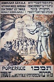 Poster from the Zionist Tarbut schools of Poland in the 1930s. Zionist parties were very active in Polish politics. In the 1922 Polish elections, Zionists held 24 seats of a total of 35 Jewish parliament members.