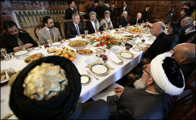 Image:George W. Bush on a lunch break with Afghan politicians in Kabul.jpg