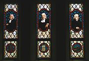 Three early Methodist leaders, Charles Wesley, John Wesley, and Francis Asbury, portrayed in stained glass at the Memorial Chapel, Lake Junaluska, North Carolina