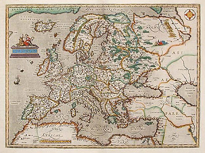 Europe depicted by Antwerp cartographer Abraham Ortelius in 1595