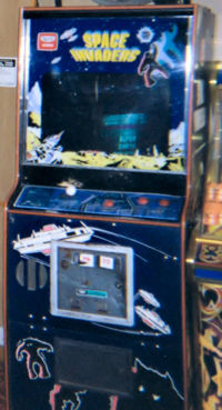 The Japanese version of the Space Invaders arcade cabinet. (Note Joystick)
