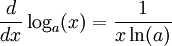 \frac{d}{dx}\log_a(x) = \frac{1}{x\ln(a)}