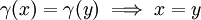 \,\!\gamma(x) = \gamma(y) \implies x = y