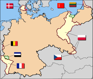Germany after Versailles Lost by Germany after World War I; Annexed by neighbouring countries Lost by Germany after World War I; Administered by the League of Nations Germany (1919-1935)