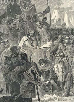 John of England signs Magna Carta. Illustration from Cassell's History of England (1902)