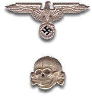 Insignia pins worn on SS commissioned and non-commissioned officers’ hats: the SS version of the national eagle and the Totenkopf
