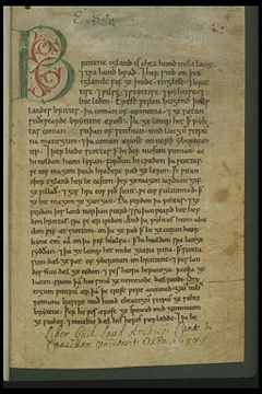 The opening page of the Laud Manuscript. The scribal hand is the copyist's work rather than either the First or Second continuation scribes.