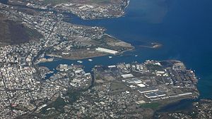 Aerial view of Port Louis and harbour.