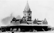 California Southern's original station in San Diego. This station was demolished and replaced in 1915 by what has come to be known as Union Station.