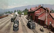 The station and yards at San Bernardino in 1915. A year later, the station seen here was destroyed by fire.