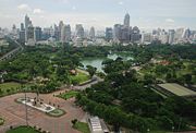 Lumphini Park appears as an oasis of greenery among Bangkok's skyscrapers.