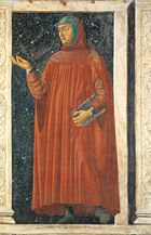 Petrarch, from the Cycle of Famous Men and Women. ca. 1450. Detached fresco. 247 x 153 cm. Galleria degli Uffizi, Florence, Italy. Artist: Andrea di Bartolo di Bargilla (ca. 1423–1457)