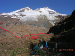 The Boulder Glacier retreated 450 m from 1987 to 2005.