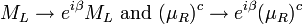 M_L\rightarrow e^{i\beta}M_L\text{ and }(\mu_R)^c\rightarrow e^{i\beta}(\mu_R)^c