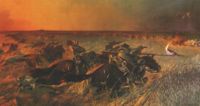 A Polish cavalry charge at the Battle of Wołodarka, May 29, 1920, slows the Red Army offensive. (Painting by Mikołaj Wisznicki, 1935.)