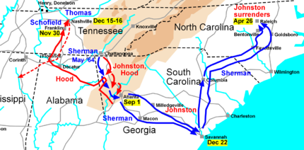 Map of Sherman's campaigns in Georgia and the Carolinas, 1864&ndash;1865