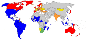 The above image include only those states designated "electoral democracies" in Freedom House's survey Freedom in the World 2006. Note that not all nations which are officially democracies (as indicated by the middle image) are considered to be democratic in practice (as indicated by the last image).