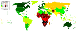 CIA World Factbook 2007 Estimates for Life Expectancy at birth (years). over 80 77.5-80.0 75.0-77.5 72.5-75.0 70.0-72.5 67.5-70.0 65.0-67.5 60-65 55-60 50-55 45-50 40-45 under 40 not available