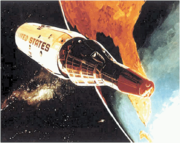 Gemini B reentry module separates from the MOL. 1967 conceptual drawing using Gemini reentry spacecraft. (USAF)