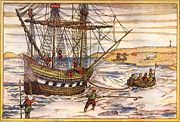 Barentsz' ship stuck in ice, from a 1598 woodcutting
