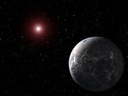 Artist's impression of the planet OGLE-2005-BLG-390Lb (with surface temperature of approximately −220 °C), orbiting its star 20,000 light years (117.5 quadrillion miles) from Earth; this planet was discovered with gravitational microlensing.