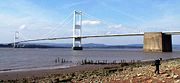 The Severn Bridge seen from the English side of the river. From 1966 to 1996, the bridge carried the M4 motorway. On completion of the Second Severn crossing the motorway from Aust on the English side to Rogiet was renamed the M48