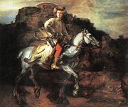 The Polish Rider - A Lisowczyk on horseback. The subject of much discussion. It is possible that the person depicted was Grand Chancellor of Lithuania, Marcjan Aleksander Ogiński (1632-1690)