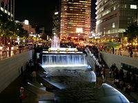 The beginning of the recently restored Cheonggyecheon stream.