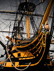 HMS Victory, Nelson's flagship at Trafalgar, is still a commissioned Royal Navy ship, although she is now permanently kept in dry-dock.
