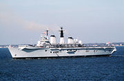 HMS Invincible, one of the Royal Navy's current Invincible-class aircraft carrier.