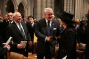 Gorbachev (left) with former Canadian Prime Minister Brian Mulroney and former British Prime Minister Margaret Thatcher at the funeral of Ronald Reagan, June 11, 2004