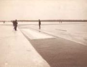 Harvesting ice on Lake Saint Clair in Michigan, circa 1905