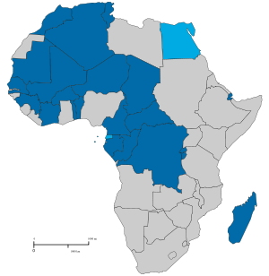 Countries usually considered as Francophone Africa. These countries had a population of 321 million in 2007. Their population is projected to reach 733 million in 2050. Countries sometimes considered as Francophone Africa