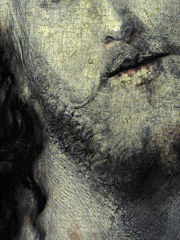 This detail from Salvatore Mundi, an unfinished oil painting on wood, reveals Dürer's highly detailed preparatory drawing. See full painting