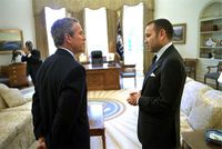King Mohammed VI with George W. Bush at the Oval Office in April 2002.