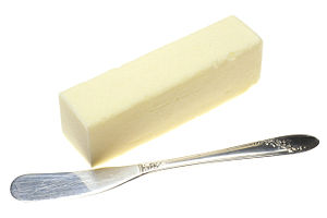 Butter is commonly sold in sticks (pictured 4 oz/110 g) or blocks, and frequently served with the use of a butter knife.