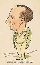 "Australia's greatest batsman". Caricature by ex-Australian Test player Arthur Mailey (c. 1939).