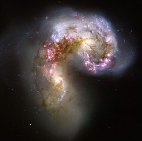 The Antennae Galaxies are undergoing a collision that will result in their eventual merger. Credit:Hubble Space TelescopeNASA/ESA.