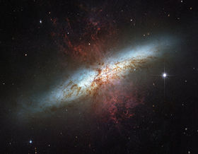 M82, the archetype starburst galaxy, has experienced a 10-fold increase in star formation rate as compared to a "normal" galaxy. Credit:Hubble Space TelescopeNASA/ESA//STScI.