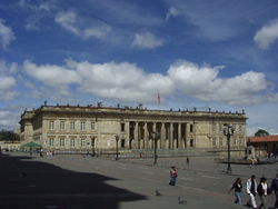 Downtown Bogotá, the National Capitol Building houses the Colombian Congress.