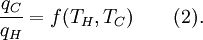 
\frac{q_C}{q_H} = f(T_H,T_C)\qquad (2).
