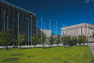 Parliament of Finland on the right, and new supplemental offices on the left.