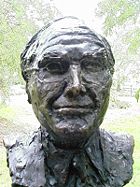 Bust of John Howard by political cartoonist, caricaturist and sculptor Peter Nicholson located in the Prime Minister's Avenue in the Ballarat Botanical Gardens