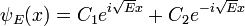 \psi_E(x) = C_1 e^{i\sqrt{E} x} + C_2 e^{-i\sqrt{E}x}
\,