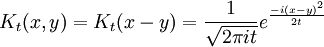 K_t(x,y) = K_t(x-y) = {1\over \sqrt{2\pi it}} e^{-i(x-y)^2 \over 2t}
\,
