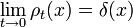 \lim_{t\rightarrow 0} \rho_t(x) = \delta(x)
\,